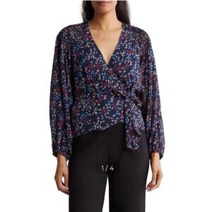 NWOT Ted Baker London Tariaa Smocked Long Sleeve Wrap Blouse SZ 0/US 2